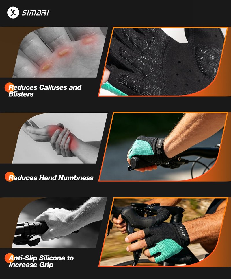 SIMARI Gel Pad Cycling Gloves with Cushion/Grip/Breathable, Workout Bike Gloves for Men Women Biking, Mountain Biking, Fitness, Gym Exercise, Weight Lifting Training, Yoga, Pilates (Cyan, M)