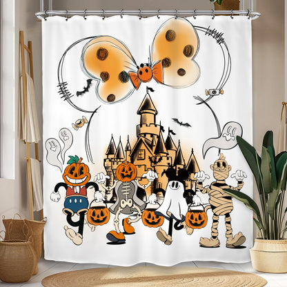 Kalmico Halloween Ghost Pumpkin Mummy Shower Curtain 60Wx72L Inch Trick or Treat Scary Spooky Pumpkin Horror Mouse Head Bathroom Set Accessories Decor with 12 Pack Hooks