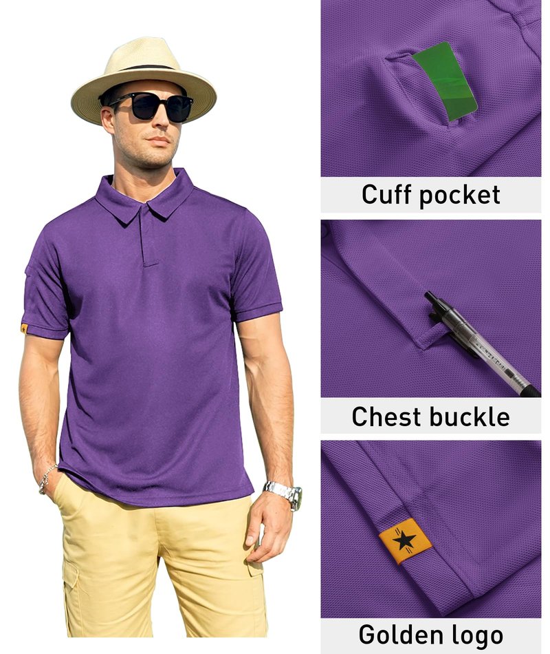 ZITY Mens Polo Shirt Short Sleeve Sports Tactical T-Shirt Athletic Golf Polos Daily Casual Stylish Collared Shirts for Men Violet 5X-Large
