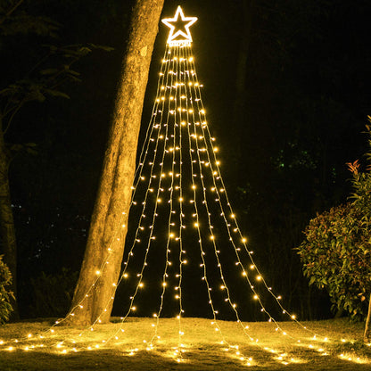 PUHONG Christmas Decoration Outdoor Star String Lights,16.4Ft Christmas Tree Toppers Lights 320 LED 8 Modes with 12" Lighted Star for Halloween Christmas New Year Holiday Birthday(Warm White)