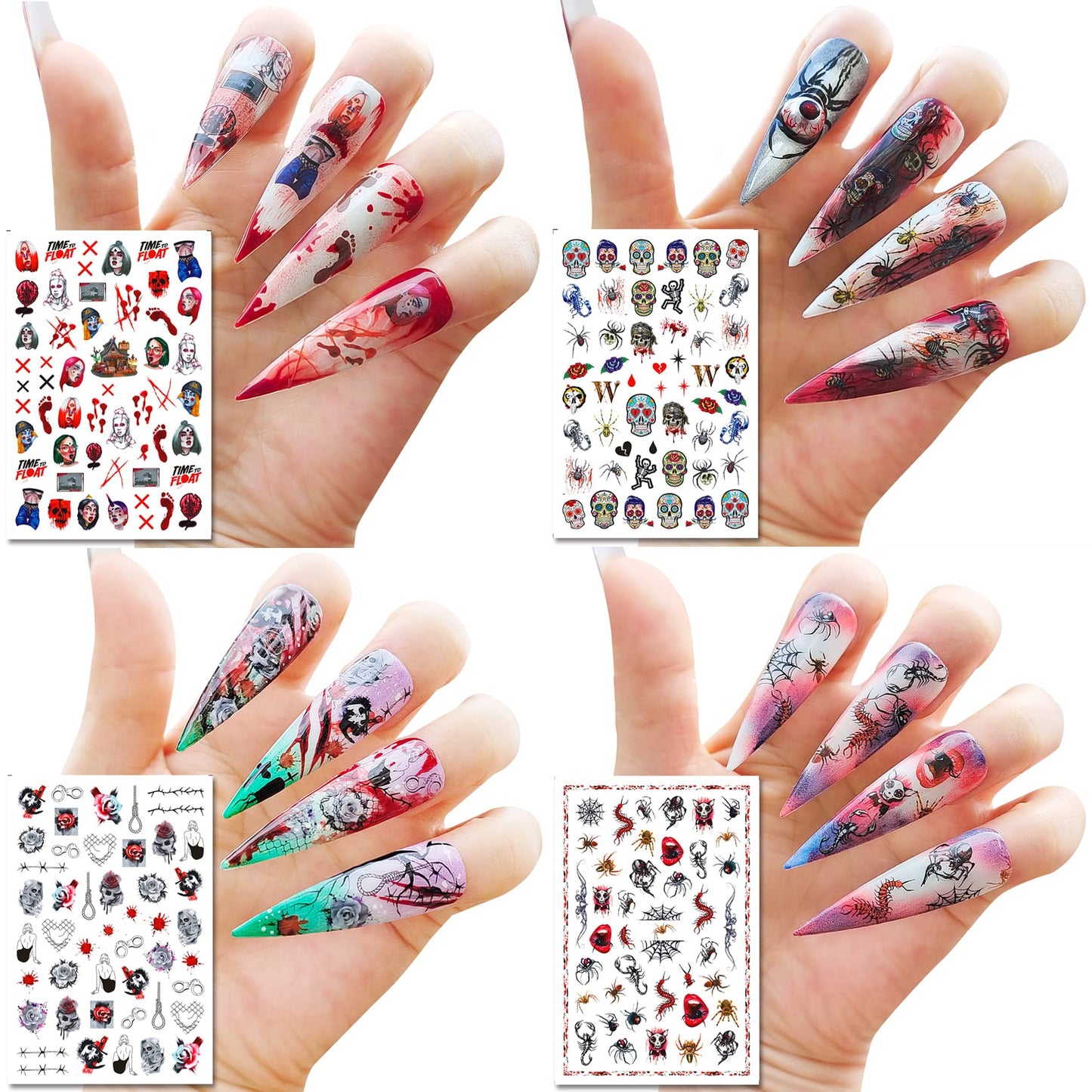 TailaiMei 12 Sheets Halloween Nail Stickers, 3D Horror Scream Scary Wound Scar Bloody Self-Adhesive Gothic Nail Art Decals for DIY Nail Decorations (Bleading Style)