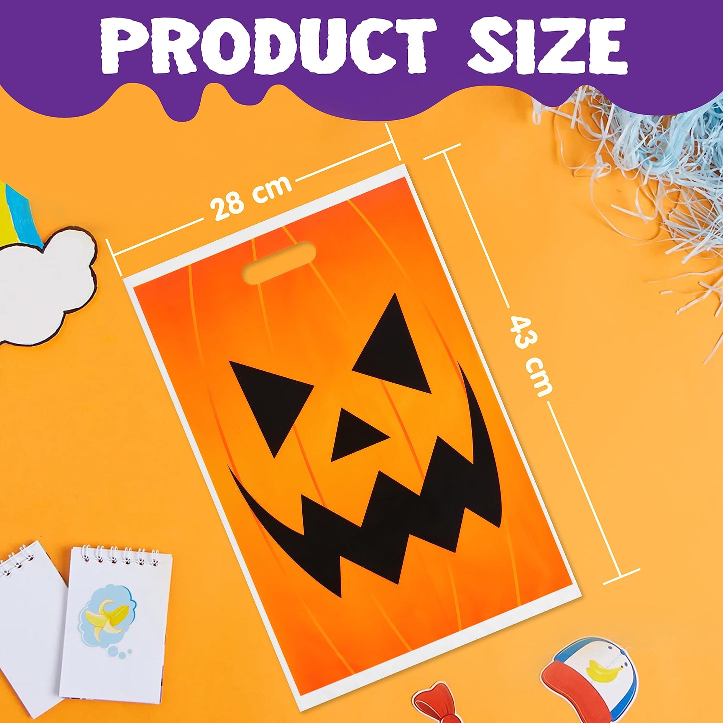 JOYIN 72 Pcs Halloween Goodie Bag, Pumpkin Plastic Candy Bags for Kids trick or treating, Halloween Jack o' Lantern Trick or Treat Bags for Snacks Party Favors, Treats Party Supplies