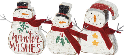 Primitives by Kathy Hand Lettered Christmas Winter Wishes Chunky Sitter Snowmen (Set of 3)