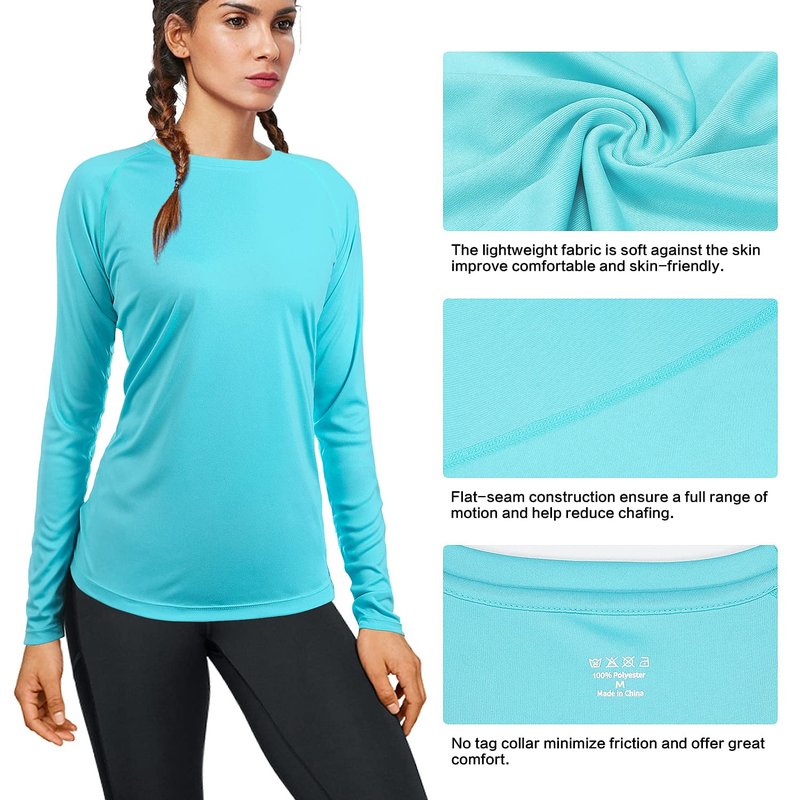 isnowood Women's Sun Protection Long Sleeve Shirts, 2 Pack UPF 50+ UV Rash Guard Swim Shirt, Lightweight Workout Hiking Tops