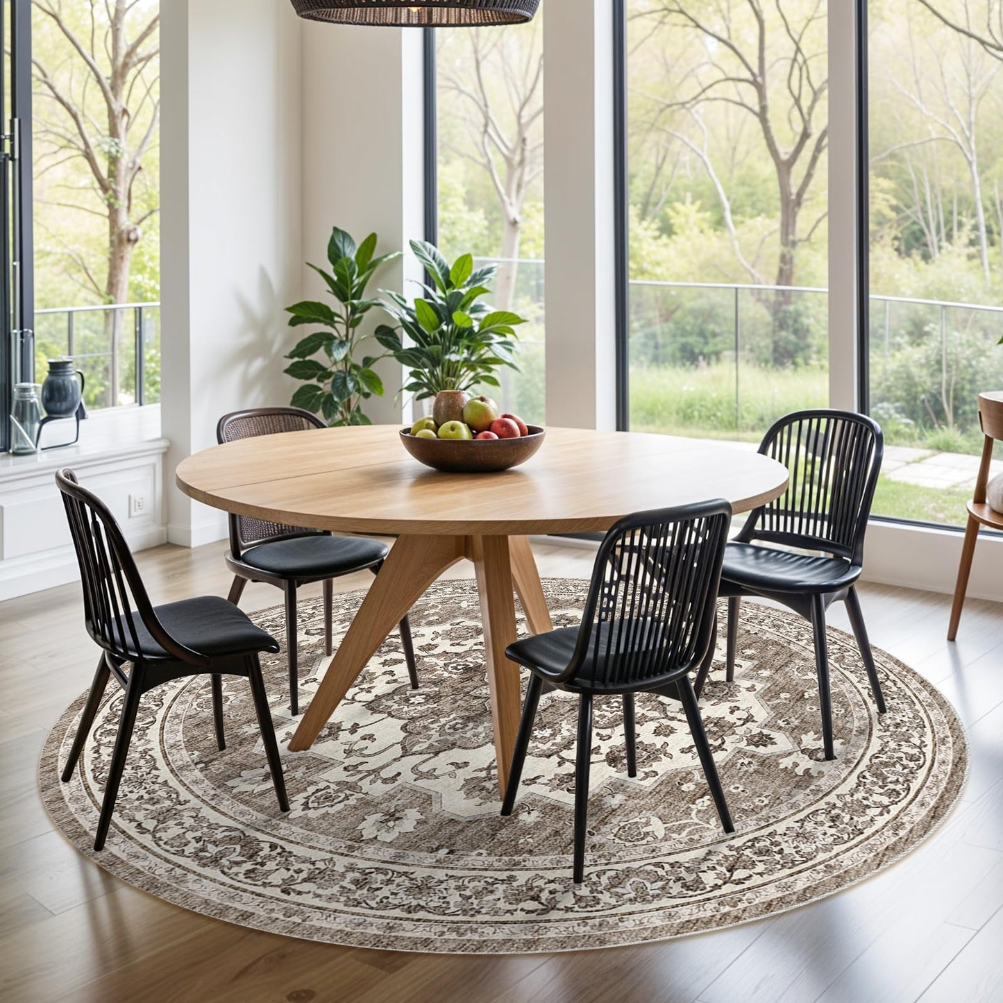 TOPRUUG Washable Oriental Area Rug - 6ft Round Rugs for Living Room Soft Carpet for Bedroom Waterproof Floral Distressed Indoor Stain Resistant Non-Shedding Floor Carpets (Beige, 6ft-Round)