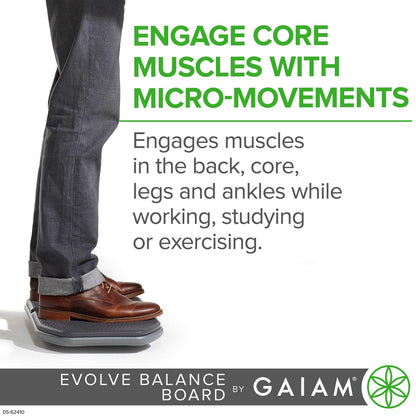 Gaiam Evolve Balance Board for Standing Desk - Anti-Fatigue Wobble Board for Home, Office, Physical Therapy & Exercise Equipment - Stability Rocker for Constant Movement, Increases Focus, Floor Mat Alternative