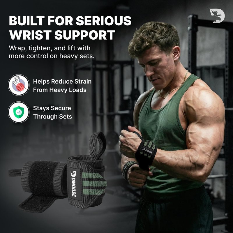 DMoose Fitness Wrist Wraps (IPL Approved) Avoid Injury & Maximize Grip with Thumb Loop, 18" or 12" Gym Wrist Wraps Pair, Wrist Wraps for Weightlifting Men, Wrist Brace for Working Out & Wrist Support