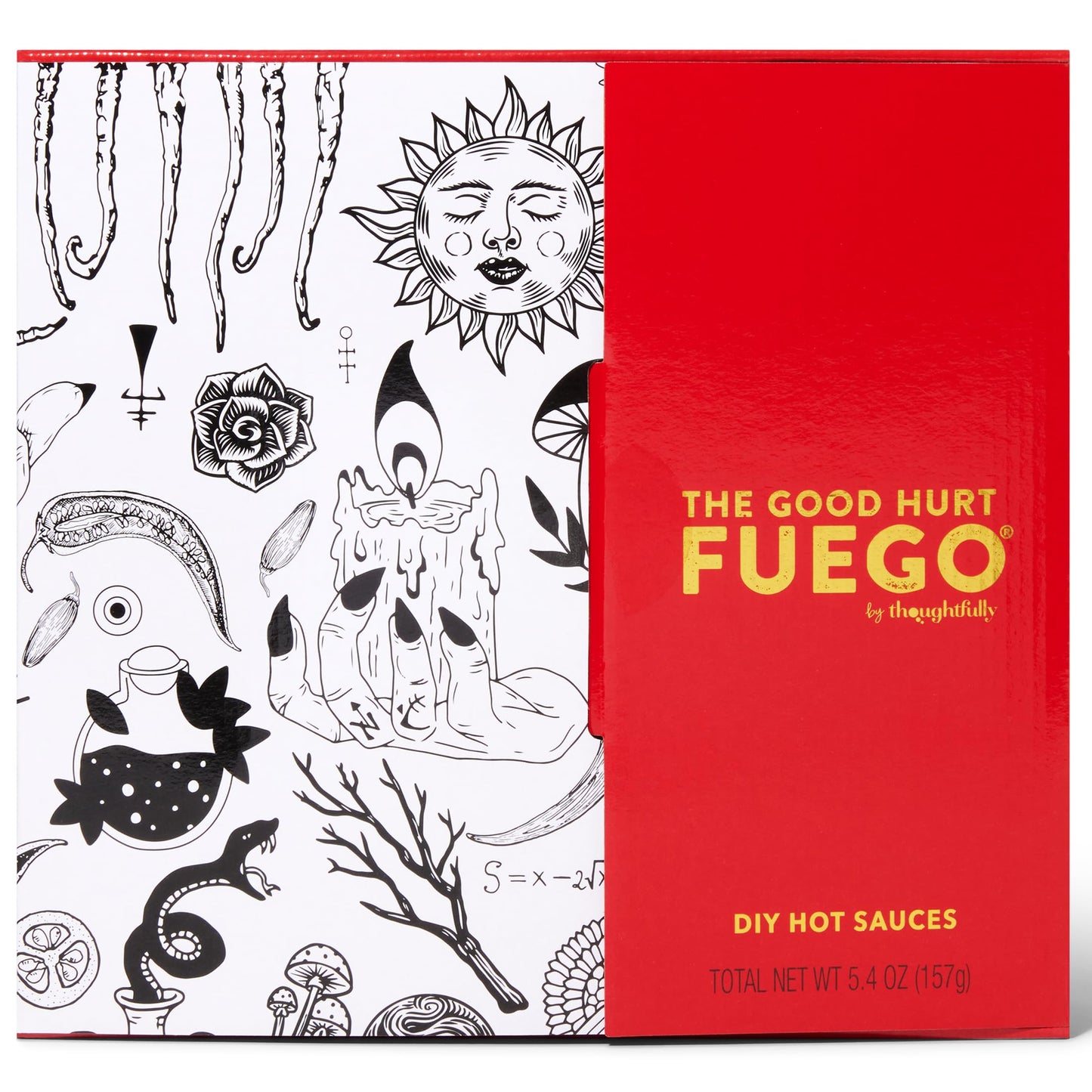The Good Hurt Fuego by Thoughtfully, DIY Hot Sauce Set, Includes 4 Skull Shaped Reusable Glass Jars, 2 Funnels, Seasonings, Gloves and Recipe Book to Make Your Own Hot Sauce