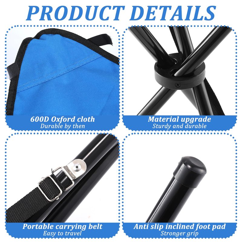 KKONHII Small Travel Folding Camping Stool,17 Inch Folding Outdoor Tripod Seats Blue Portable Camping Stool for Garden Planting Party Hiking Golf Mountaineering Picnic Beach