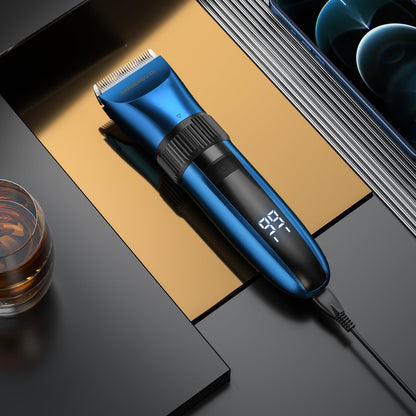 BarberBoss Cordless Self-Sharpening Beard & Hair Trimmer - Waterproof with Ceramic Blades, LED Display, Fast Charging, and 8 Color Comb Attachments QR-2082