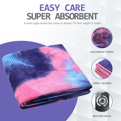 Eunzel Hot Yoga Towel - Microfiber Non Slip Yoga Mat Towel with Grip Dot Sweat Absorbent Towel for Hot Yoga, Pilates and Fitness 72" x 24", Dark Cyan/Orange