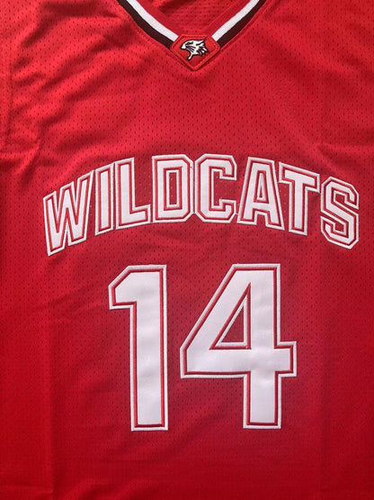 Mens Wildcats High School Jersey,14 Troy Bolton Basketball Jersey,8 Chad Danforth Basketball Jersey/Shirt (Medium, 14 Bolton Red)