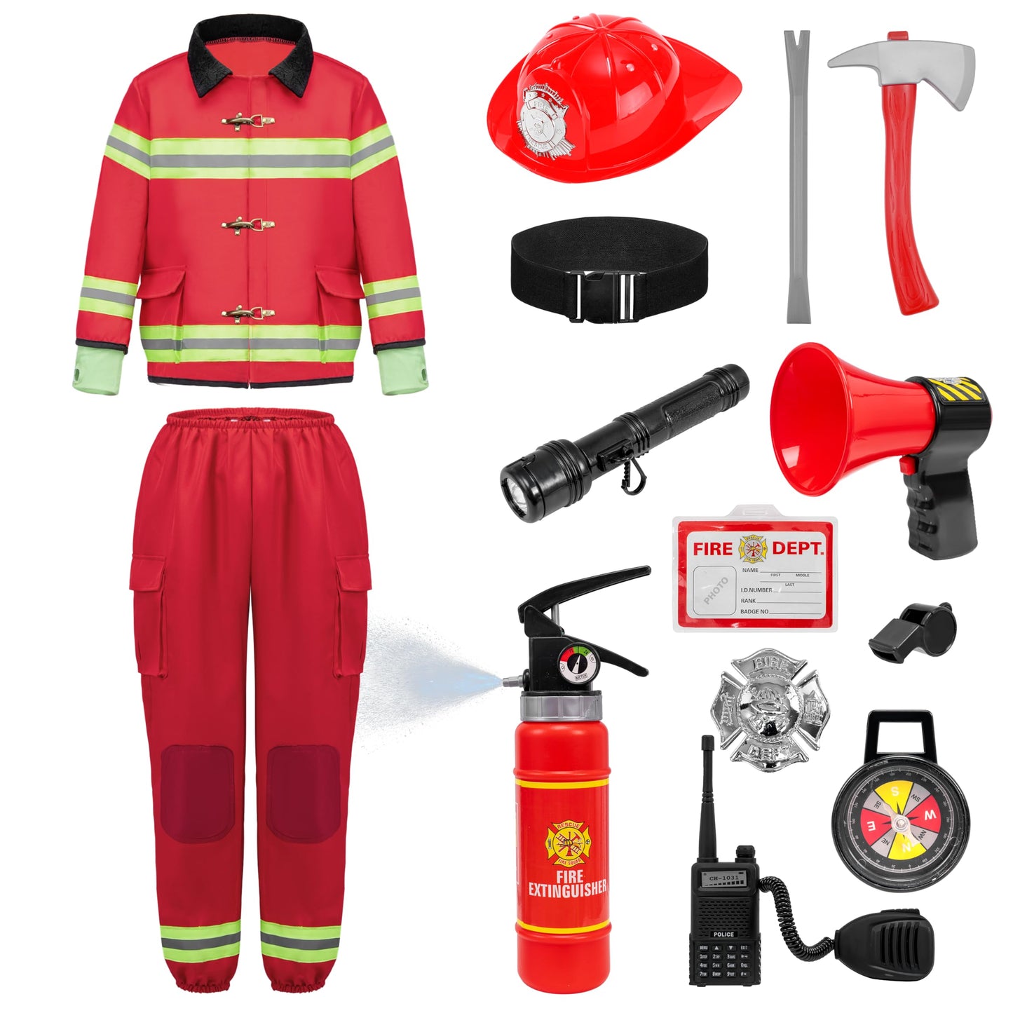 Spooktacular Creations Halloween Boys Fireman Costume, Firefighter Costume for Kids, Red Toddler Fireman Jumpsuit Accessories Set for Dress-up and Roleplay Party (3T, 3-4 yrs)
