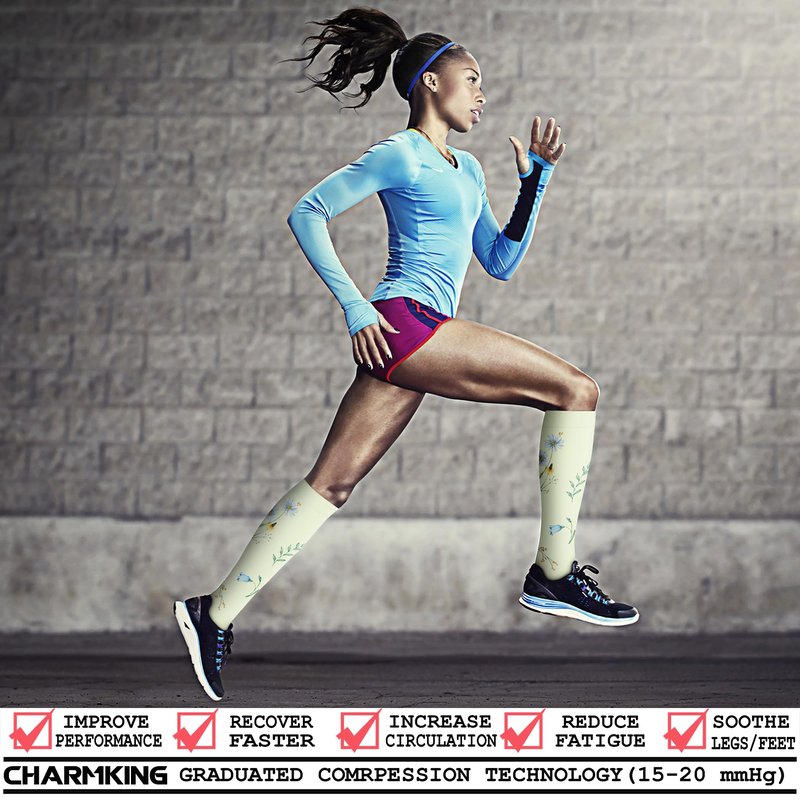 CHARMKING Compression Socks for Women & Men (8 Pairs) 15-20 mmHg Graduated Copper Support Calf Socks are Best for Pregnant, Nurses - Boost Performance, Circulation, Knee High Wide Calf(S/M, Multi 63)