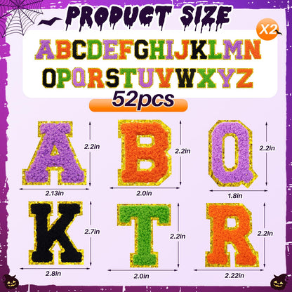 52 Pcs Halloween Patches Chenille Letter Patches Self Adhesive for Clothing,A-Z Varsity Letter Stickers Embroidered Sew on Repair Patches for Jackets Hats Backpacks