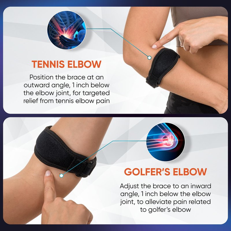 PhysFlex 2-Pack Elbow Brace for Men & Women, Adjustable Tennis & Golfer's Elbow Support Strap for Tendonitis Pain Relief - Compression Pad for Arm, Forearm, Tendon Pain Relief
