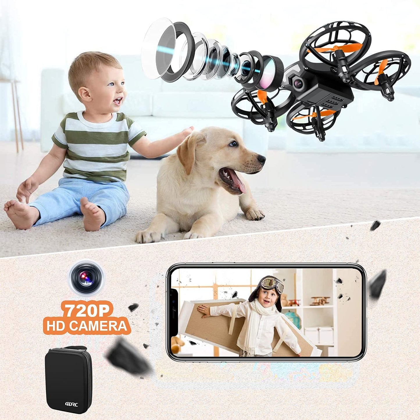 4DRC Mini Drone With 720P HD Camera For Kids, FPV 2.4G WiFi, Upgraded Propeller Guard, 3D Flip, Combat Mode, Induction Of Gravity, Altitude Hold, Headless Mode, One Key Take-Off/Landing, Toy Gift