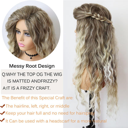 GNIMEGIL 26 Inch Ombre Ash Blonde Curly Wig 80s Long Wavy Wigs For Women Fluffy Synthetic Fiber Carnival Party Halloween Costume Big Volume Hair Brown Shades Blonde Realistic Hairstyle