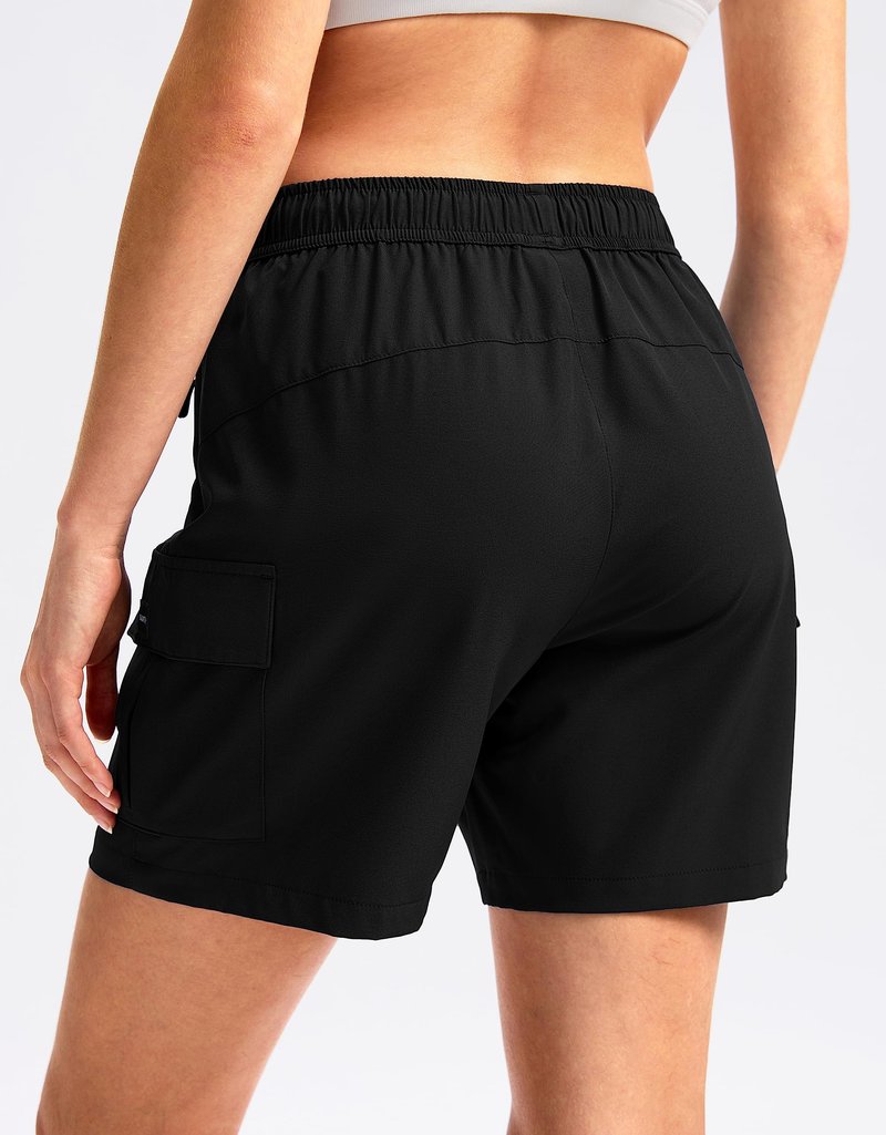 SANTINY Women's 5''/ 7''/9'' Hiking Cargo Shorts Quick Dry Lightweight Summer Shorts for Women Athletic Golf Zipper Pockets(Black_XL)