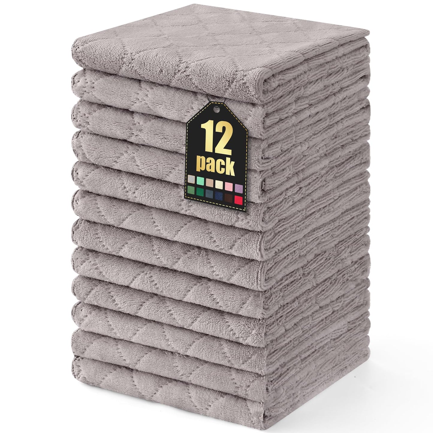 Homaxy 12 Pack Kitchen Dish Cloths (10 x 10 Inches, Grey), Super Soft and Absorbent Coral Velvet Dish Towels, Nonstick Oil Fast Drying Microfiber Cleaning Cloth, No Lint Household Dishcloths