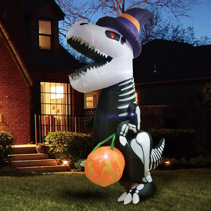 Joiedomi 8 FT Halloween Inflatables Outdoor Decorations, Halloween Blow Ups for Yard, Inflatable Skeleton Dinosaur with Pumpkin for Outside Garden Decor