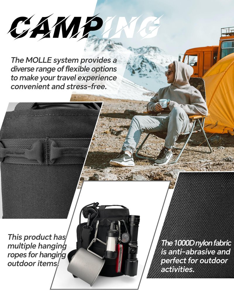 DEFUNX 64 Oz Water Bottle Sleeve - Water Jug Holder with Strap Cross-Body Bottle Carrier with MOLLE System Tactical Military Style Bag Camo Black