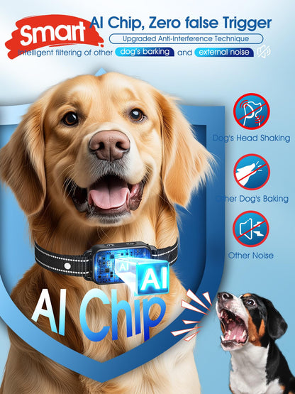 DINJOO Bark Collar, Dog Bark Collar for Large Medium Small Dogs,Smart Bark Collar,Rechargeable Anti Barking Training Collar with 8 Adjustable Sensitivity,Bark Shock Collar with Beep (Dark Black)