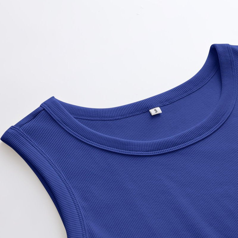 ANRABESS Womens Sleeveless High Neck Tank Tops Fashion Summer Casual Basic Slim Fit Ribbed Racerback Top Shirt Clothes Klein Blue X-Small