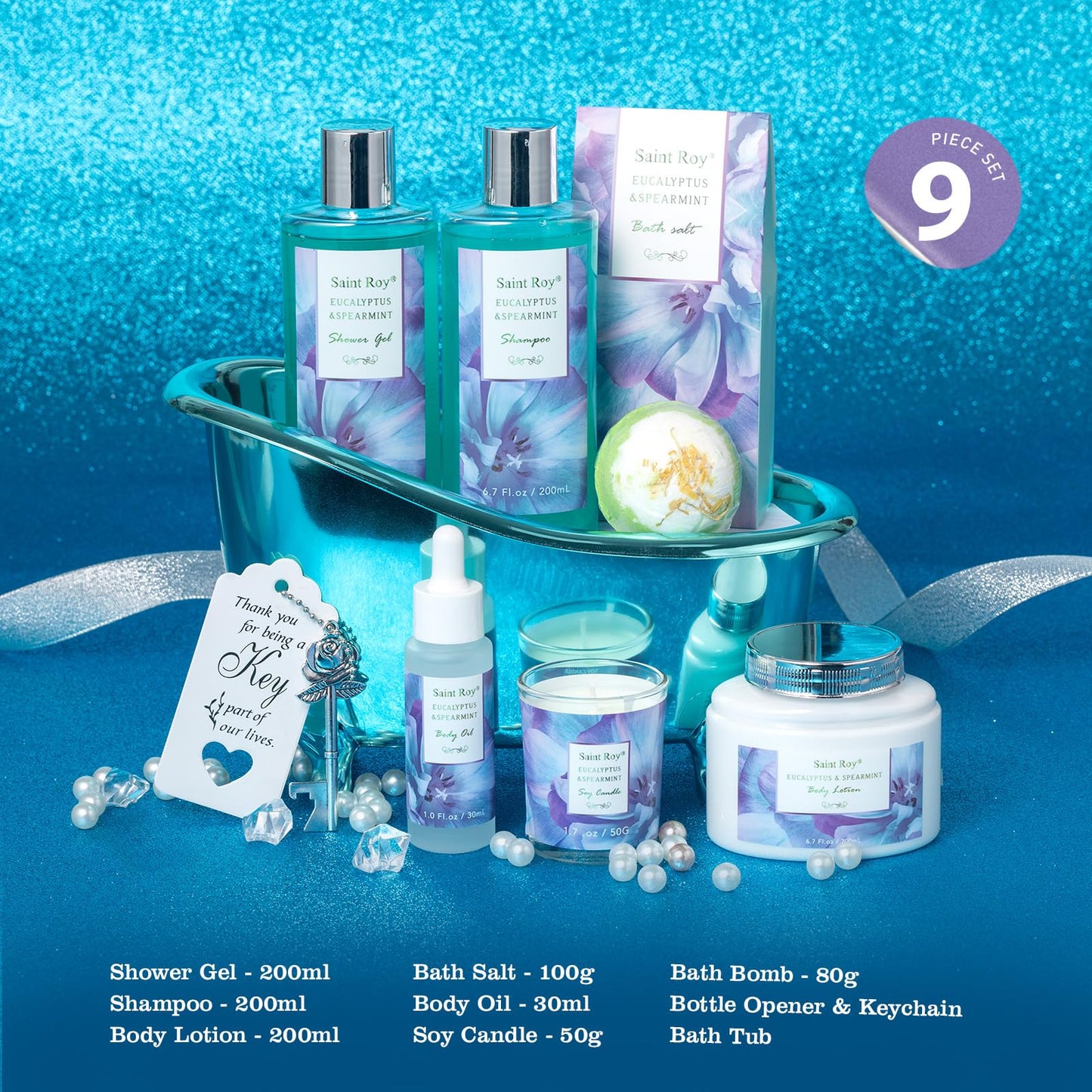 Bath and Body Basket Set Luxury EUCALYPTUS & Mint Spa Gift Basket for Women, Unique Bath Gift Baskets Gifts, Home Spa Kit Christmas Gifts for Women, birthday gift baskets for Dad Mother's Day