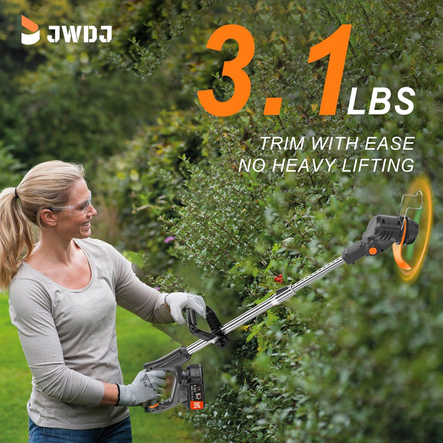 Jwdj 3.1lb Ultra Light Cordless Grass Strimmer 21V with 16 Metal Blades 2x2000mAh Batteries 6" Cut Width for Lawn and Garden Weed Control