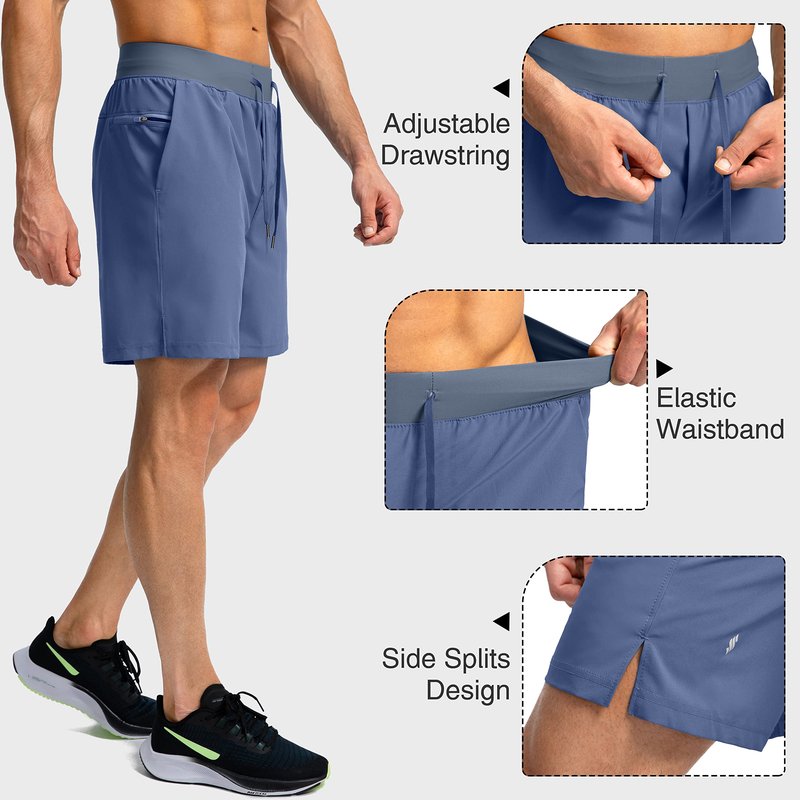 Soothfeel Men's Running Shorts with Zipper Pockets 7 Inch Lightweight Quick Dry Gym Athletic Workout Shorts for Men (Blue, XXL)