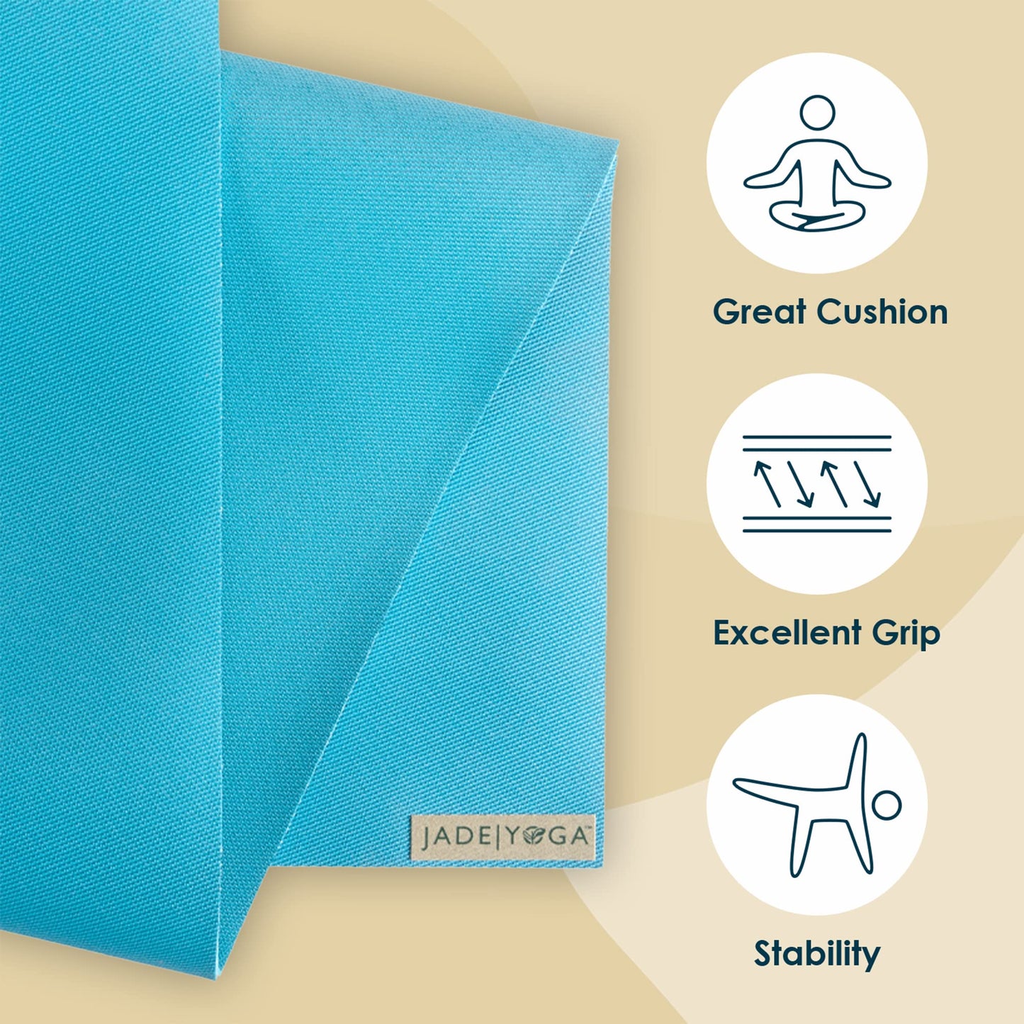 JadeYoga Harmony Yoga Mat - Durable & Thick Gym Fitness Mat, Non-Slip Natural Rubber Yoga Mat - Home Exercise & Stretching Mat, Workout Mat - Yoga, Pilates & Meditation for Women & Men