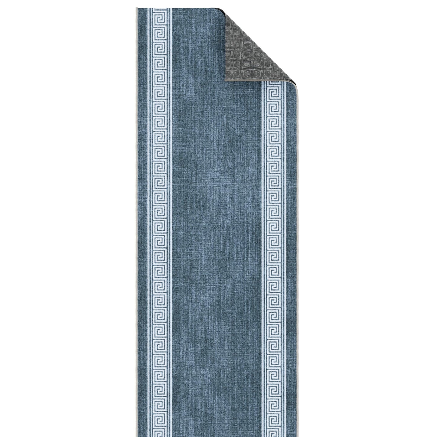 Ottomanson Kitchen Runner Rug 1'10.5" x 6' – Machine Washable Soft Non-Slip Rug, Quick Dry Low Pile Carpet for Kitchen, Bathroom & Entryway, Greek Border Greyish Blue