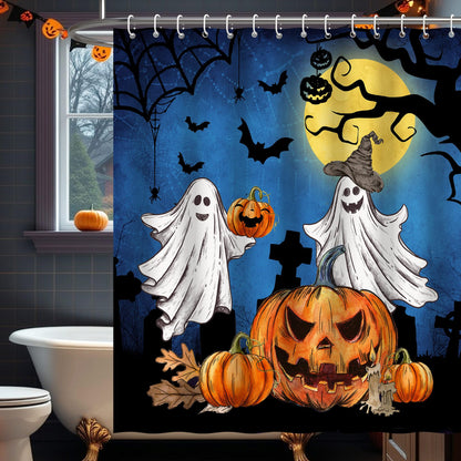 pinata Halloween Shower Curtain for Bathroom, Halloween Bathroom Decor, Ghost Shower Curtain Pumpkins Bath Curtains with Hooks 72x72