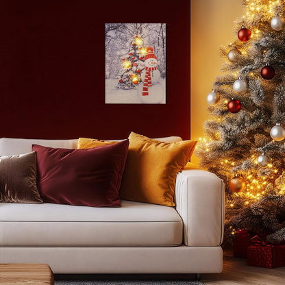 NIKKY HOME LED Christmas Picture Christmas Tree Picture Lighted Winter Pictures Wall Decor With Snowman Christmas Wall Art Winter Scene Decor 12" X 16"