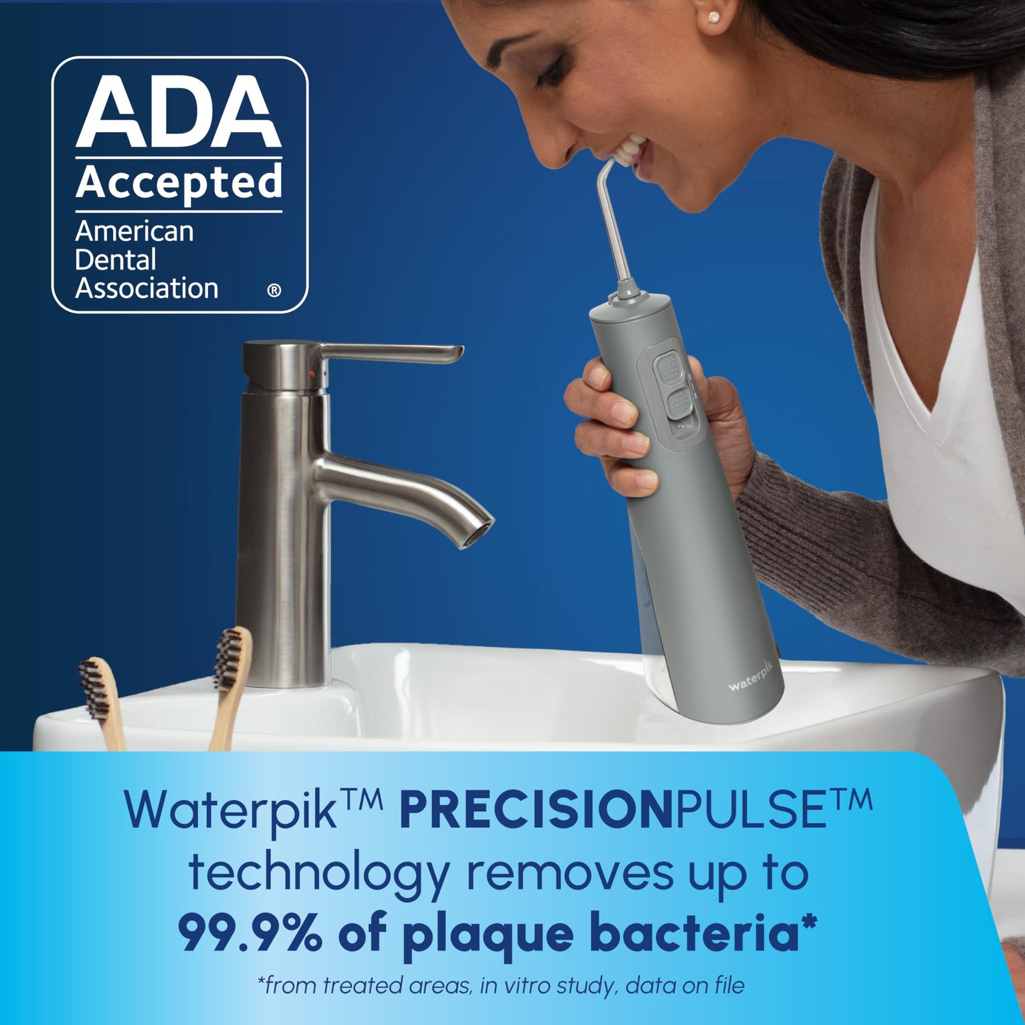 Waterpik Cordless Pulse Rechargeable Portable Water Flosser for Teeth, Gums, Braces Care and Travel with 2 Flossing Tips, Waterproof, ADA Accepted, WF-20 Blue, Packaging May Vary