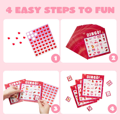 JOYIN 28 Players Valentine's Day Bingo Set, Game Cards for Kids School Classroom Party Supplies, Family Activity