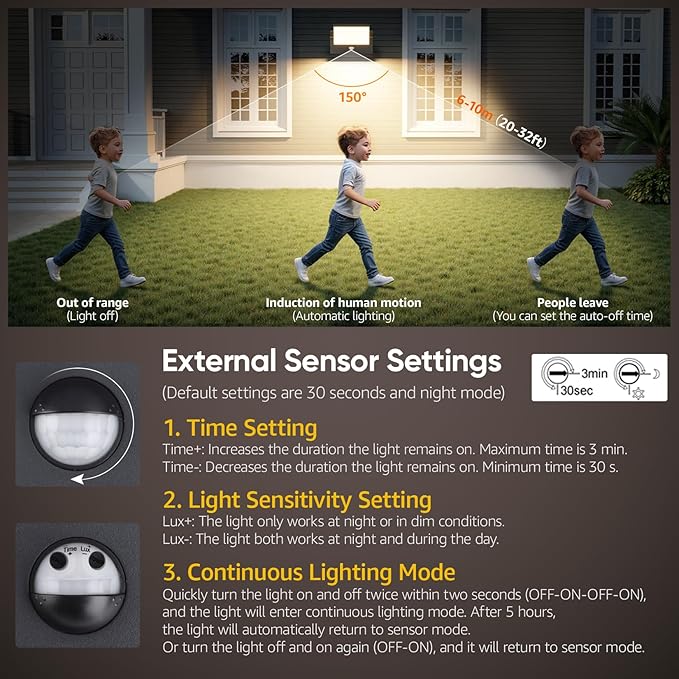 2 Pack 40W Motion Sensor Outdoor Wall Lights, 3000K Black LED Light Fixture, IP65 Waterproof Exterior Porch Light, 360 ° Adjustable Head Flood Wall Lighting for House