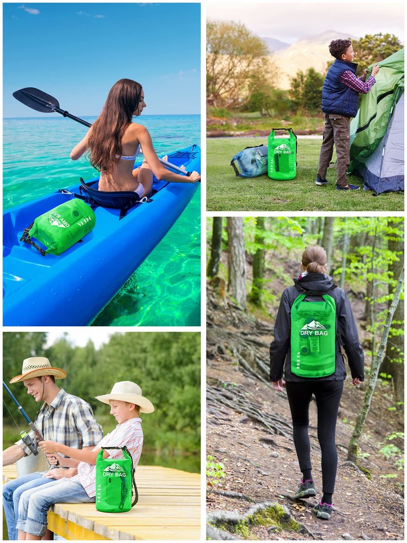 HEETA Dry Bag Waterproof for Women Men, Roll Top Lightweight Dry Storage Bag Backpack with Phone Case for Travel Swimming Boating Kayaking Paddle Board Camping Beach Accessories (Green, 40L)