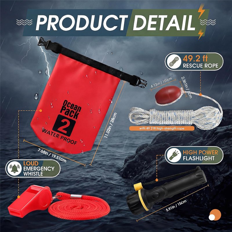 JolliLudo Boat Safety Kit Boat Essentials Kit Include 2L Waterproof Dry Bag LED Flashlight Survival Whistle Float and Line Emergency Set for Kayaks Canoe Sailboat Paddle Board