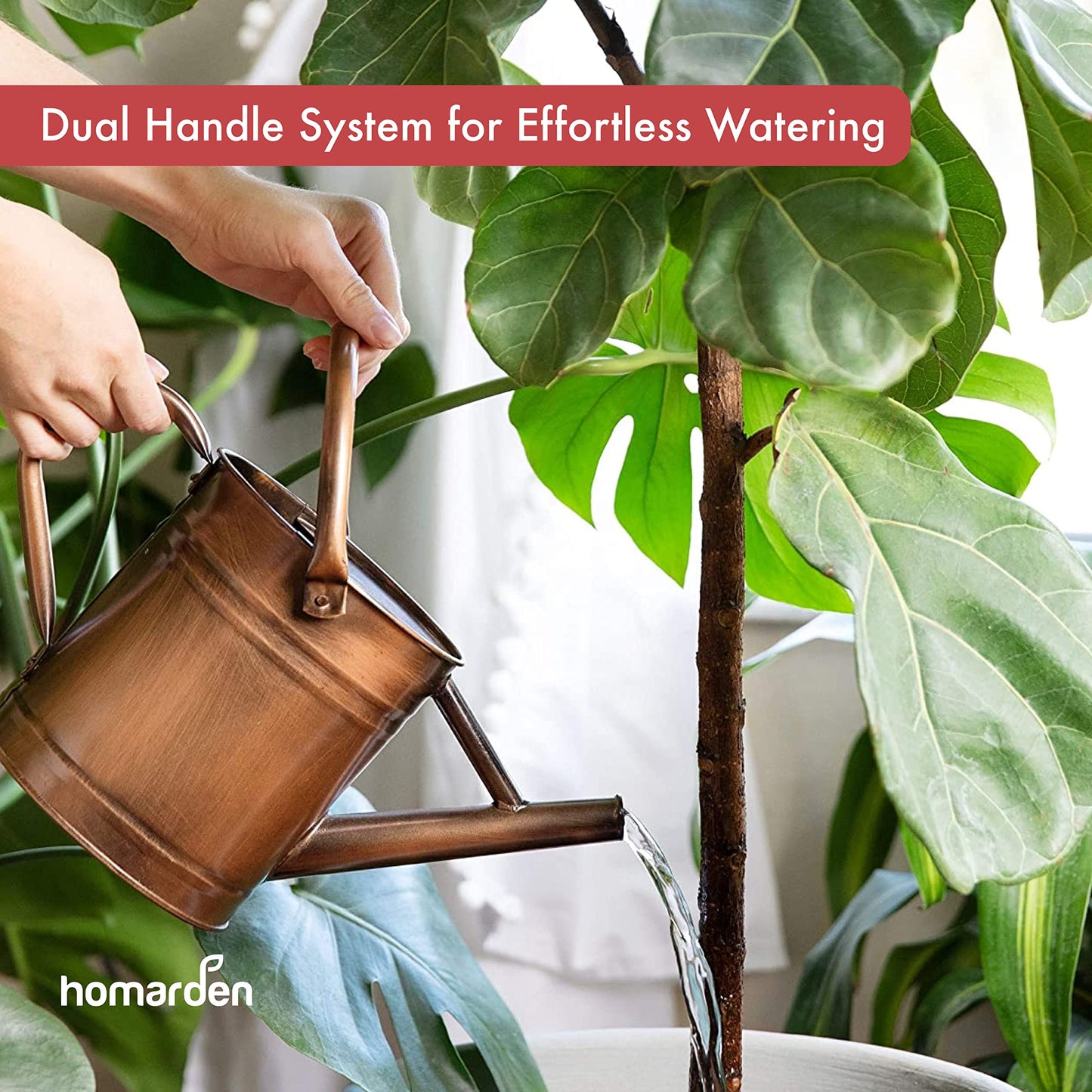 Homarden 1 Gallon Watering Can - Decorative Garden Watering Can for Indoor and Outdoor Plants - Removable Spout - Dual Handles for Easy Pour - Plant Waterer for Flowers and Bonsai Trees - Copper