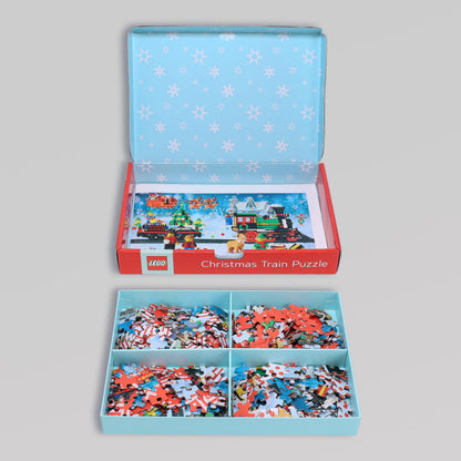 Lego Christmas Train Puzzle | Four Connecting 100-Piece Jigsaw Puzzles
