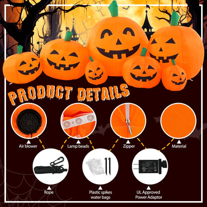 GIGALUMI 7.5FT Halloween Inflatable Outdoor Decoration Pumpkin, Halloween Inflatables Pumpkin Decor, Halloween Blow Ups Pumpkin for Yard,Party,Garden(Cold White,7 Built-in LED Lights Set)
