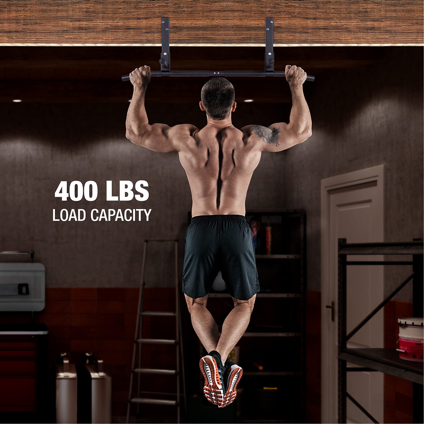 AmStaff Fitness Joist Mount Pull Up Bar, Ceiling Mounted Chin Up Bar for Home Gym, Crossfit, Beam, Rafter - Heavy Duty, Multi Grip, 42" Wide, Maximum Head Clearance - TU038