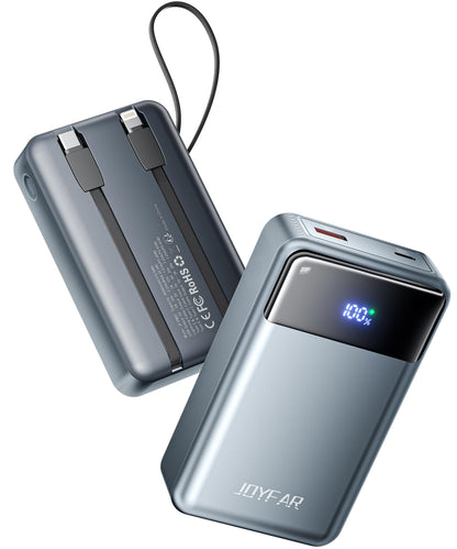 Portable-Charger-Power-Bank Travel Essentials Battery Pack USB C 30000mAh Built in Cable 22.5W Phone Fast Charging Powerbank Compatible with iPhone 16 15 14 13 12 11 iPad Samsung Google Xiaomi
