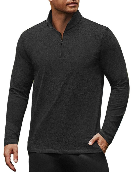 COOFANDY Men's Quarter Zip Pullover Mock Neck Long Sleeve Golf Shirts Performance Athletic Casual Workout Black