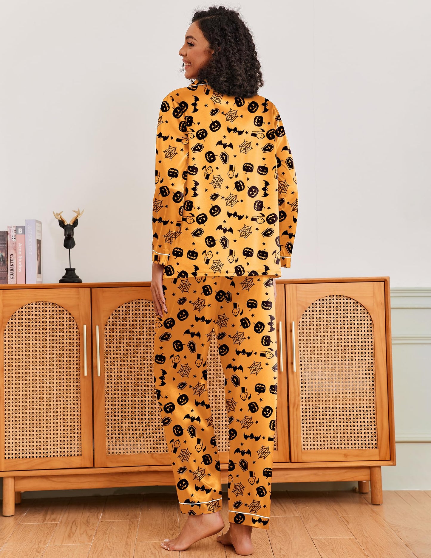 Ekouaer Silk Pajamas for Women Classic Button Down Satin Pajama Sets Long Sleeve Lounge Set