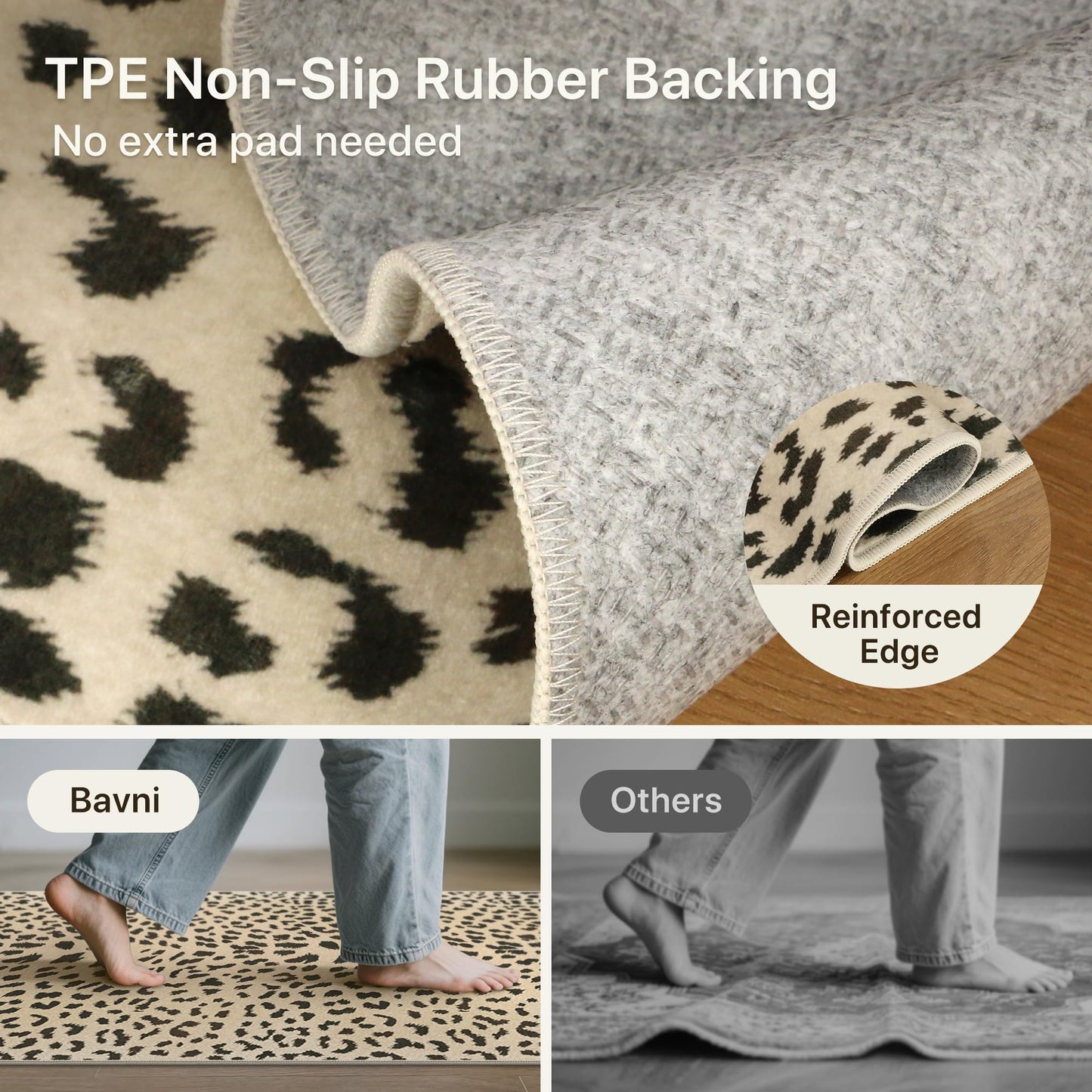 Bavni 8x10 Leopard Area Rugs for Living Room, Machine Washable Animal Rug Foldable Ultra-Thin Indoor Non Slip Brown Carpet Print Mat,Bedroom Dining Room Home Office,Leopard