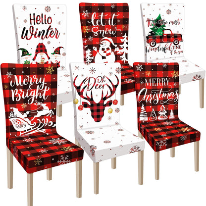 Ganeen 6 Pcs Christmas Chair Covers Merry Christmas Chair Back Cover Stretch Christmas Seat Cover Washable Xmas Dining Chair Protector Slipcover for Dining Room Kitchen Holiday Party (Cute Style)