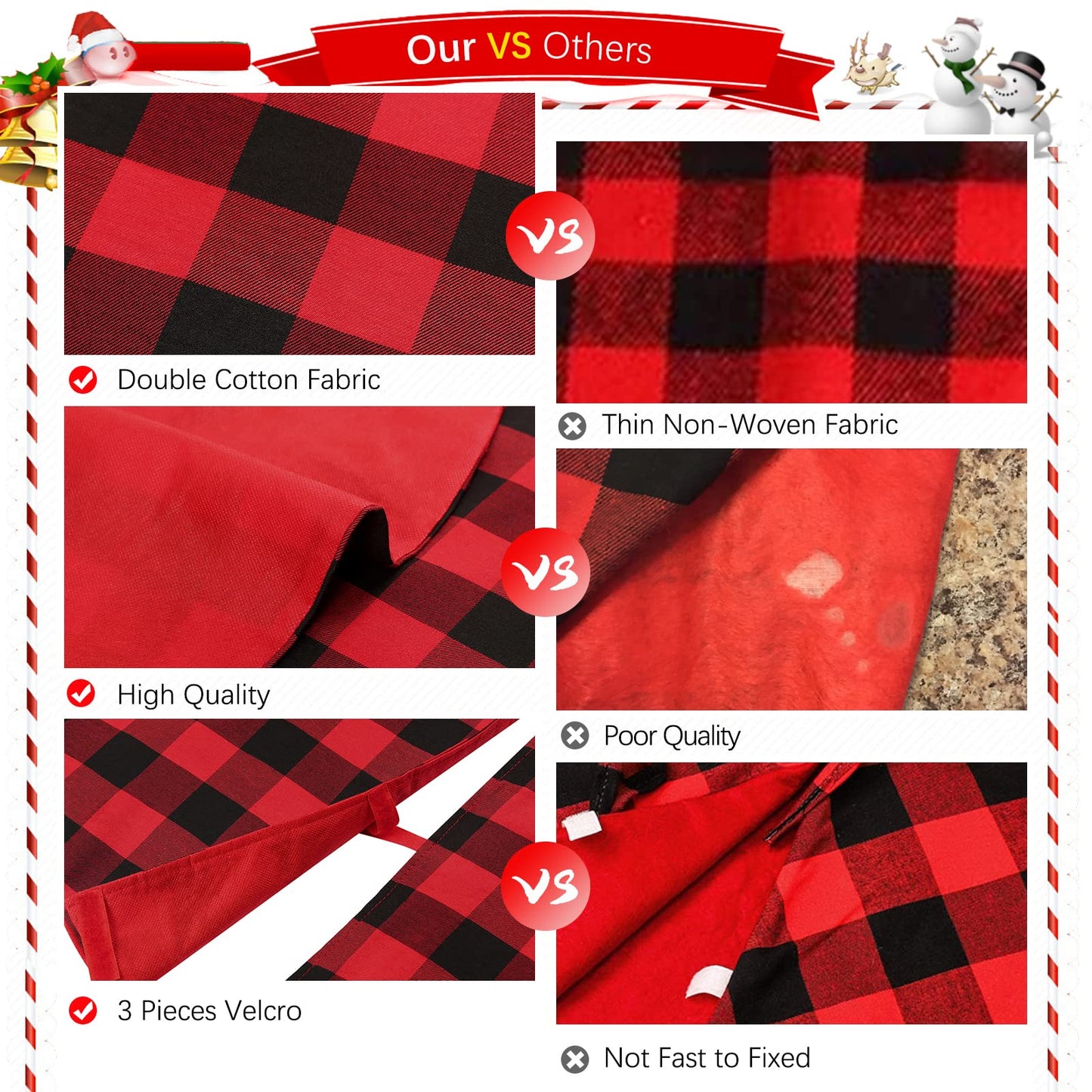Christmas Tree Skirt Red Black Buffalo Plaid Tree Skirt Small 24 inch Cotton Linen Fabric for Fall Farmhouse Thanksgiving Xmas Holiday Check Tree Skirts Decorations